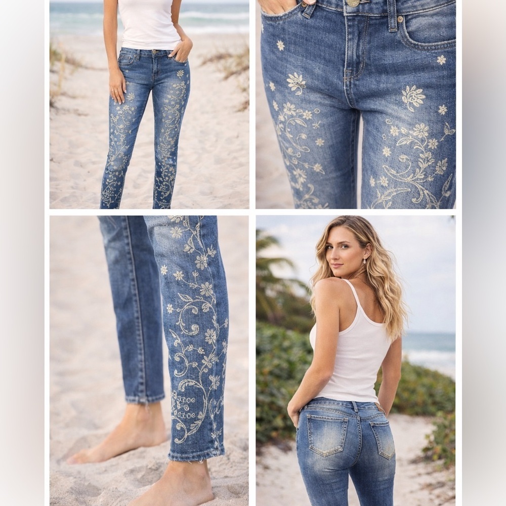 Vintage America Wonderland Skinny Jeans Floral Embroidered Size 4/27